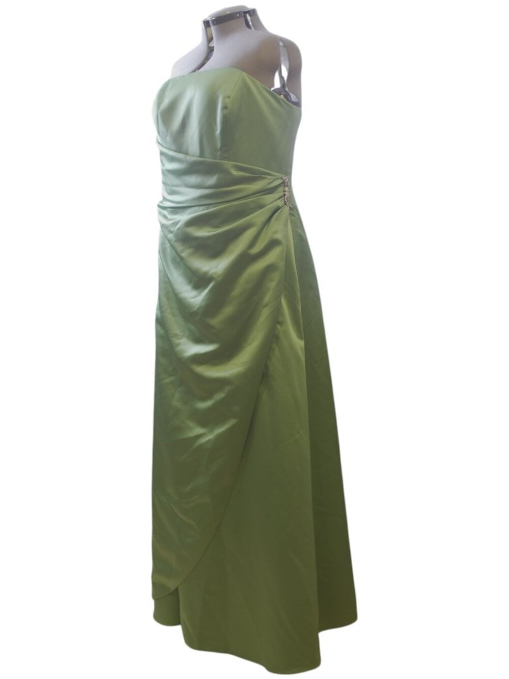 David’s Bridal Apple Green Strapless Formal Gown Size 20 Ruched Maxi EUC Y2K
